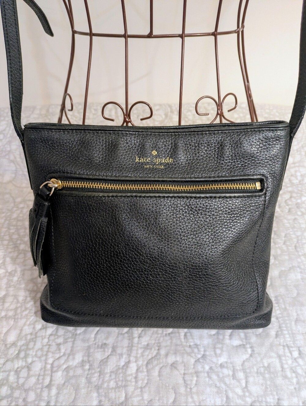 Kate Spade Black Pebbled Leather Crossbody with Tassel Zip